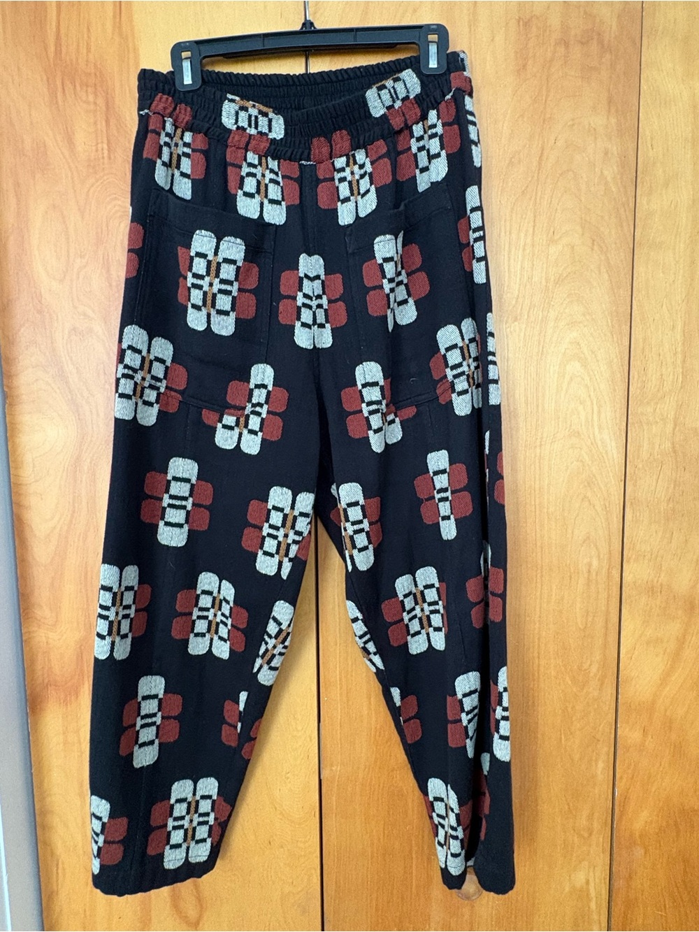 Ace & Jig Black Knit Joggers with Rust & Light Gray Geo Motif